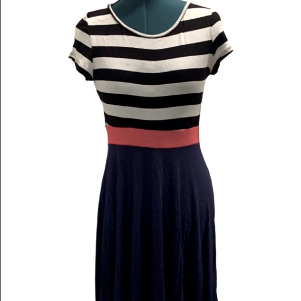 3 for $25 - Colorblock fit & flare skater dress with black and white stripes